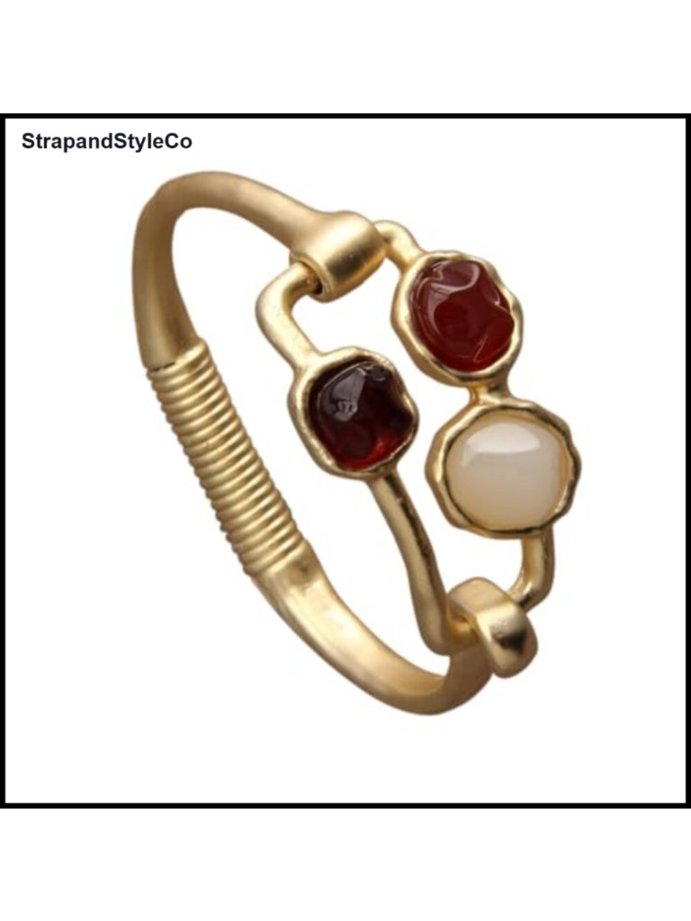 Gold Tone Cuff Bracelet Stone Accent Boho Statement Bangle